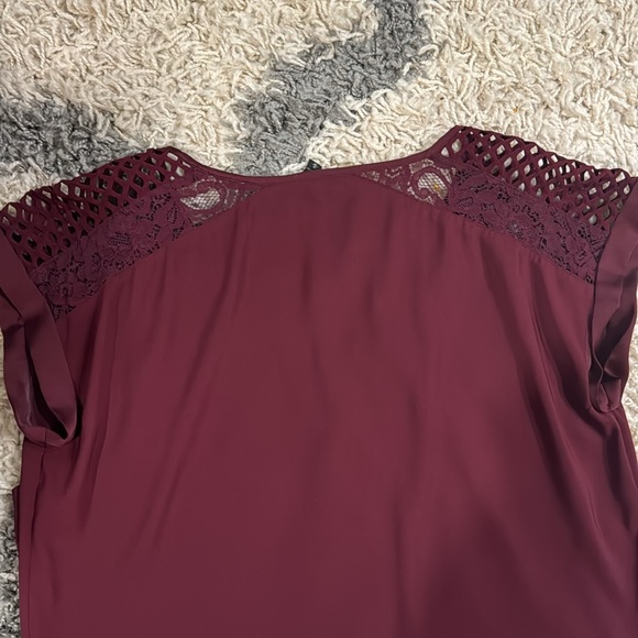 Like new!  Worn once, maroon silky Express top, cut out sleeves with lace back - Picture 2 of 4